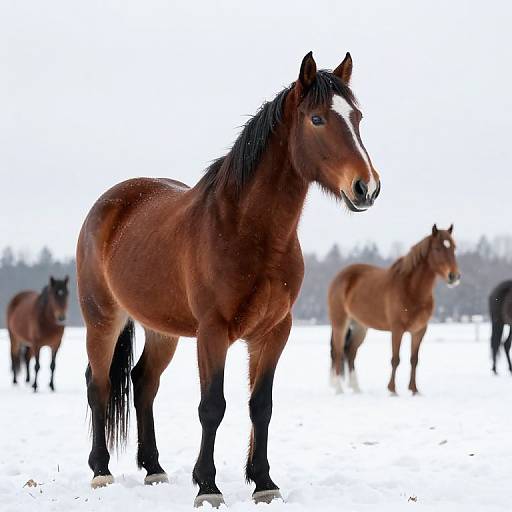 Beautiful Horses Enjoying Snowy Cold