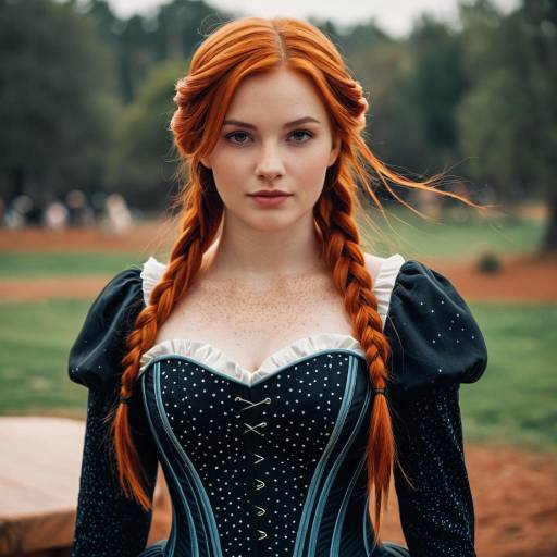Woman in Disney Style Costume with Red Braided Hair