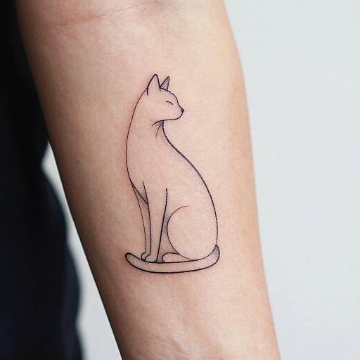 Minimalist Thin Line Cat Tattoo