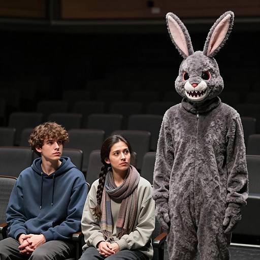 People in Theater with Person in Rabbit Costume