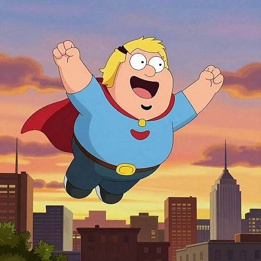 Blonde Superhero Over Quahog Skyline