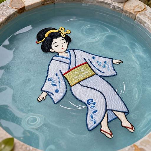 Japanese Girl Floating in Hot Pool