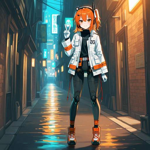Android Character in Neon Alleyway Scene