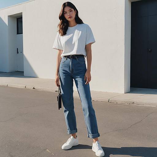 Woman in Casual Y2K Outfit Standing Outdoors