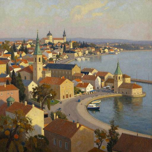 Romantic Oil Painting of Historic Port