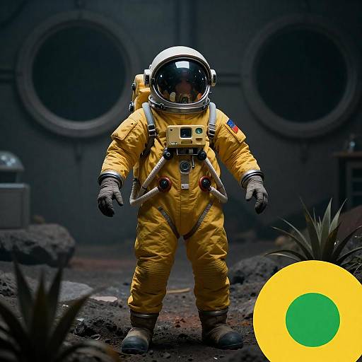 Yellow Spacesuit Astronaut on Industrial Planet