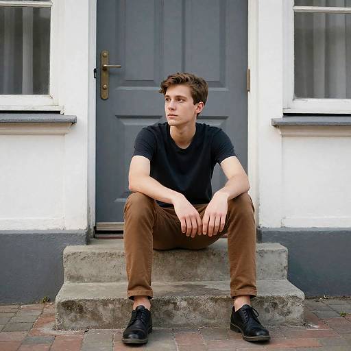 Casual Young Man on Concrete Steps