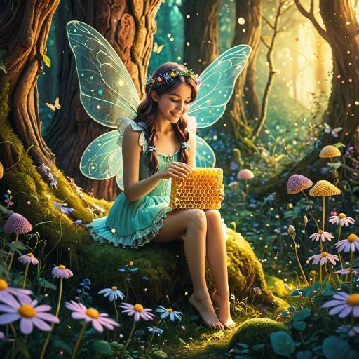 Fairy with Honeycomb in Enchanted Forest