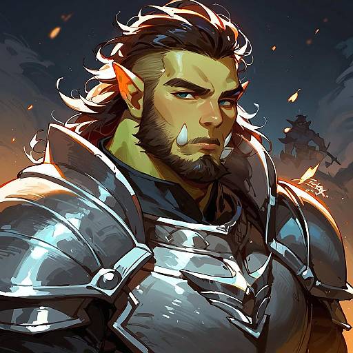 Orc Warrior in Armor at Night