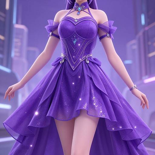 Futuristic Bulma in Elegant Purple Dress