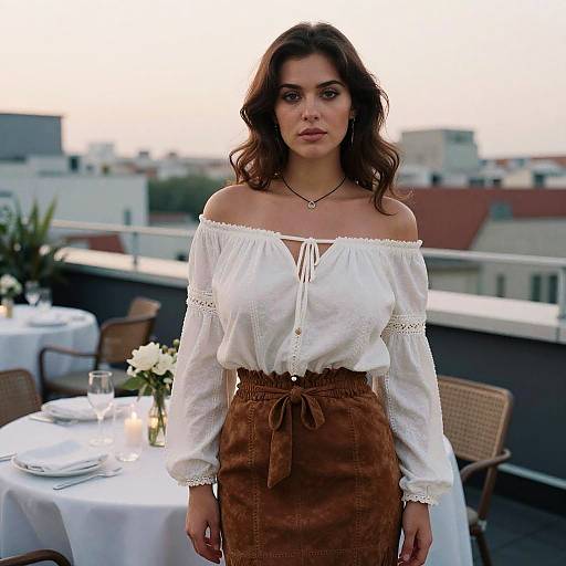 Bohemian Woman on Romantic Rooftop