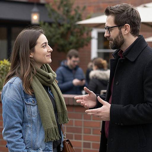 Man and Woman Conversing Outdoors