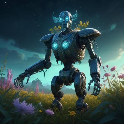 Regal Robotic Shaman in Luminous Flora