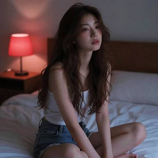 Contemplative Woman in Soft Red Light