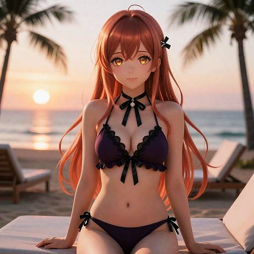 Sunset Beach Anime Girl Portrait