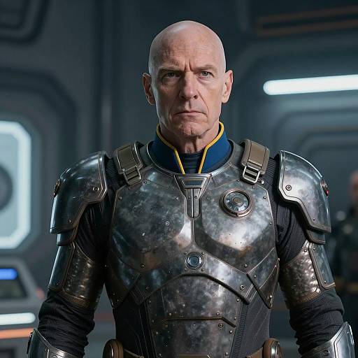 Futuristic Armor Portrait of a Bald Man