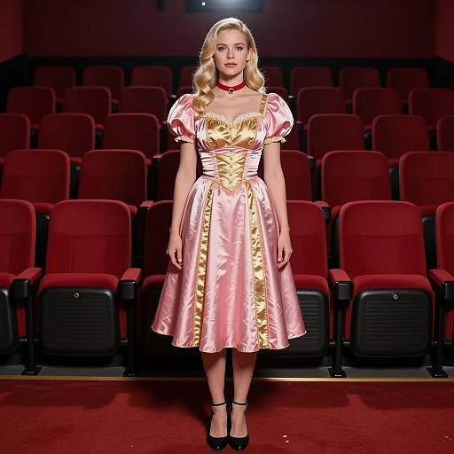 Woman in Vintage Costume in Empty Theater