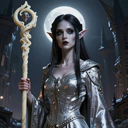 D&D Half-Elf in Moonlit Cyberpunk City