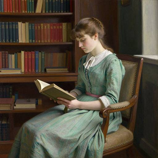 Vintage Woman Reading in Serene Library