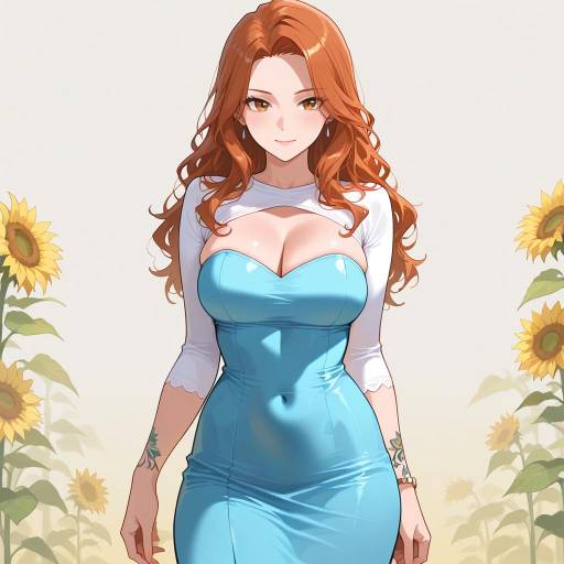 Confident Athletic Girl in Sunflower Field Confident Athletic Girl in Sunflower Field