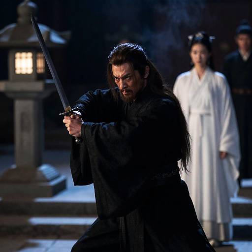 Samurai Warrior Ready to Strike at Midnight