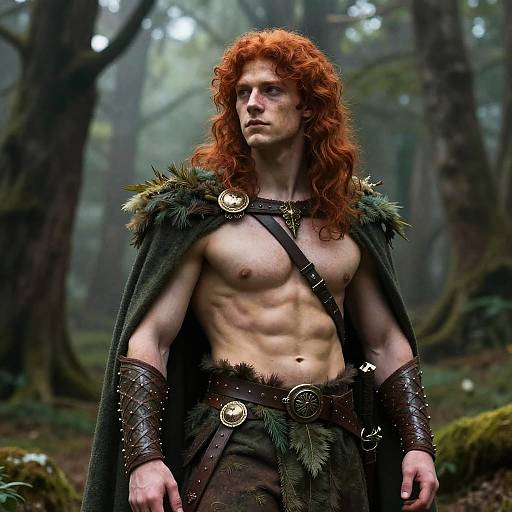 Muscular Celtic Druid in Misty Forest