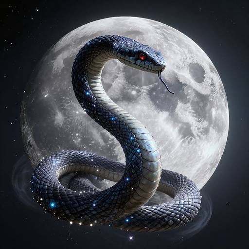 Cosmic Serpent Embracing the Moon