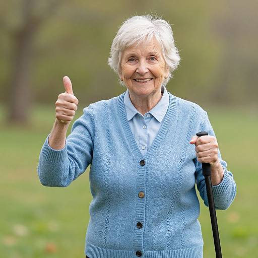 Elderly Woman Nordic Walking Thumbs Up