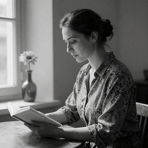 Sunlit Profile: Woman Reading by Window