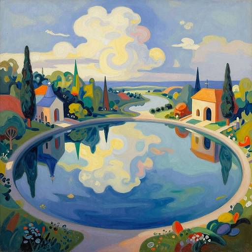 Surreal Impressionistic Landscape with Looping Pool