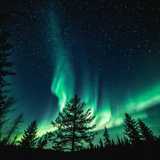 Northern Lights Over Forest