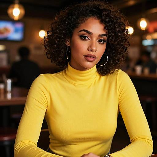 Curly Haired Woman in Yellow Turtleneck