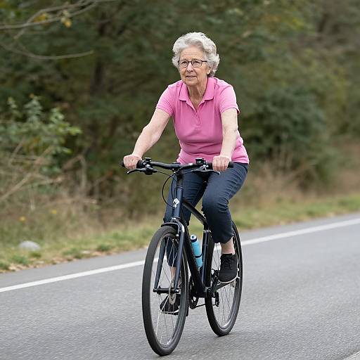 Senior Woman Biking on Road