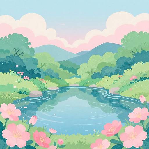 Serene Japanese Pond in Pastels
