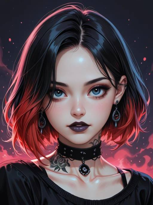 Gothic Beauty Portrait with Vibrant Details