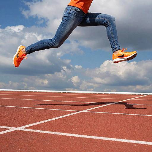 Athlete Mid-Jump Over Track Marker