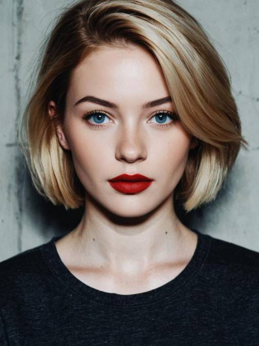Portrait of Blonde Woman with Red Lips