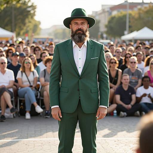 Charismatic Man Leading Crowd in Green
