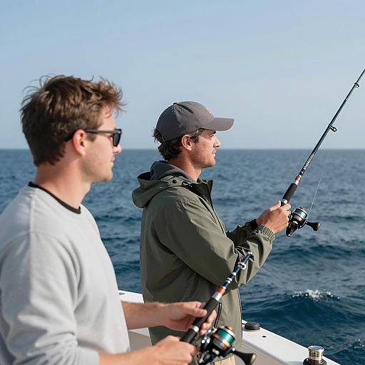 Focused Fishermen on a Serene Ocean