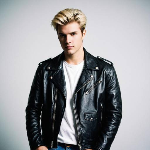 Young Man in Black Leather Jacket