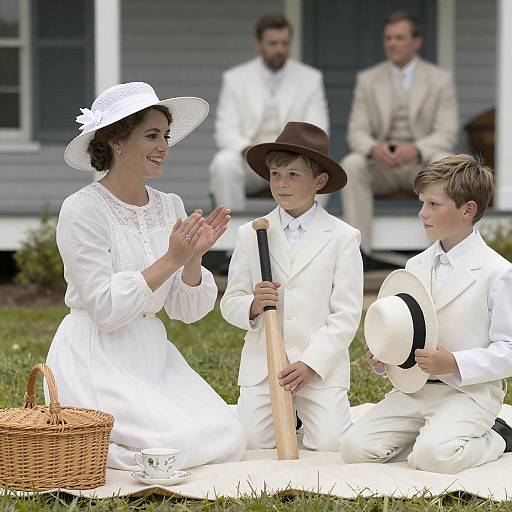 Victorian Family Picnic on Blanket
