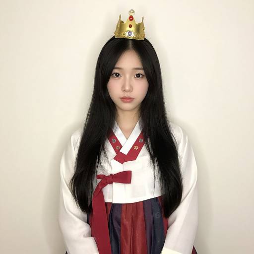 Realistic Korean Girl in Crowned Costume