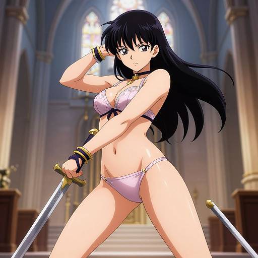 Anime Woman Warrior in Lingerie