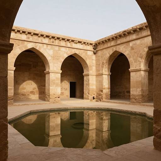 Serene Oasis Among Ancient Stone Arches
