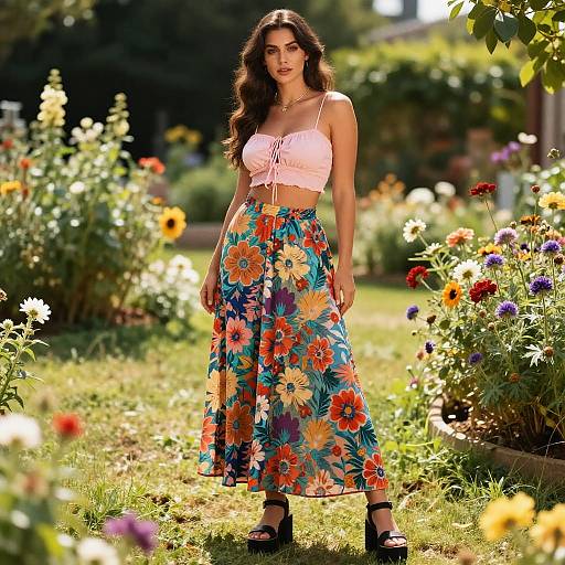 Boho Chic Woman in Floral Garden