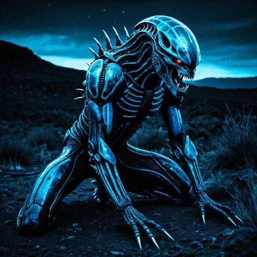 Bioluminescent Alien Predator in Dark Landscape