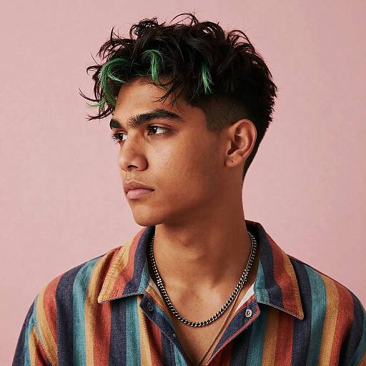 Young Man with Green Highlighted Hair