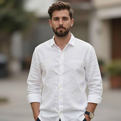 Stylish Man in Linen Shirt Outdoors