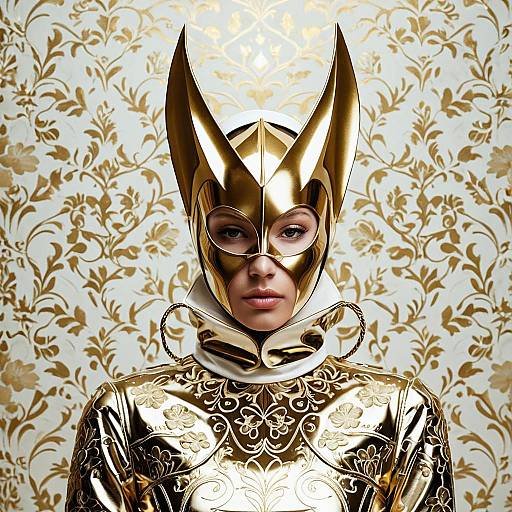 Golden Masked Woman with High Collar