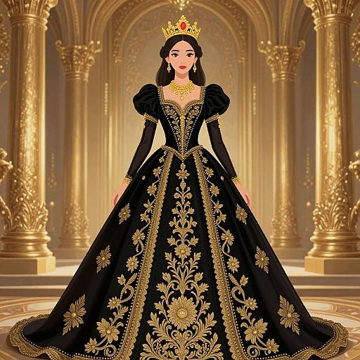 Elegant Royal Woman in Gold Embroidery